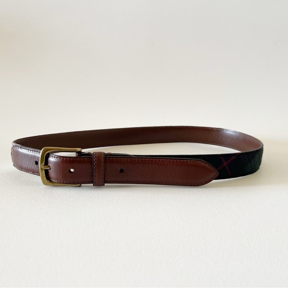 J.Crew Belt Leather Wool Stewart Plaid Preppy Casual Holiday 32 - Picture 2 of 9